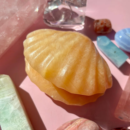 ORANGE CALCITE CLAMSHELL