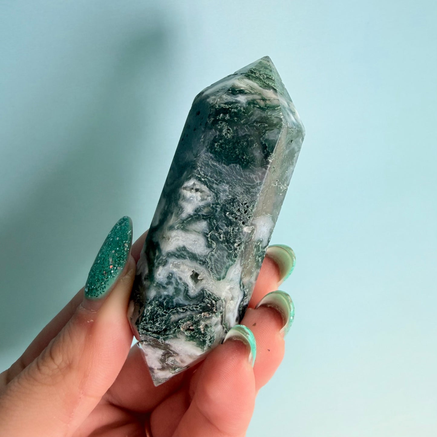 MOSS AGATE DOUBLE TERMINATED POINTS