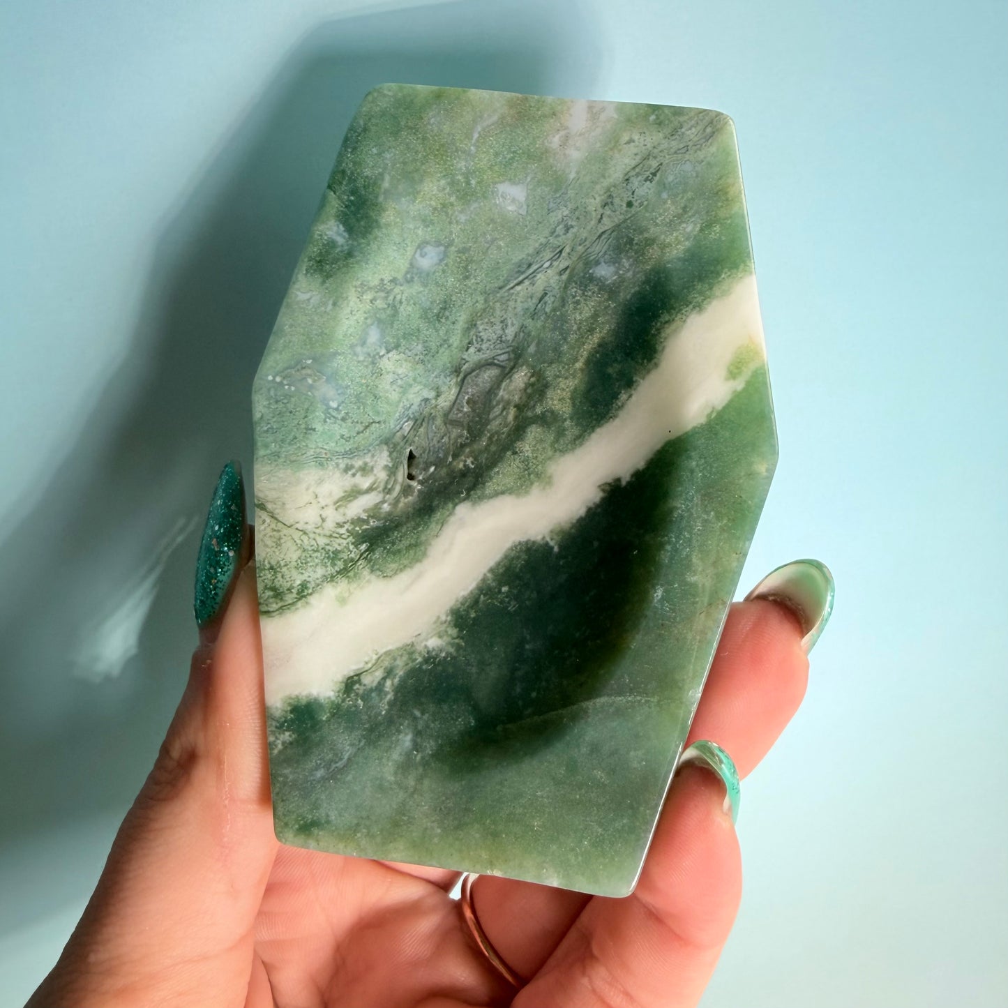 MOSS AGATE COFFIN BOWLS