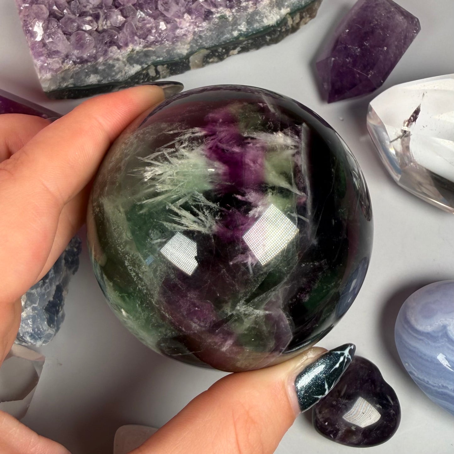 FEATHER FLUORITE SPHERES