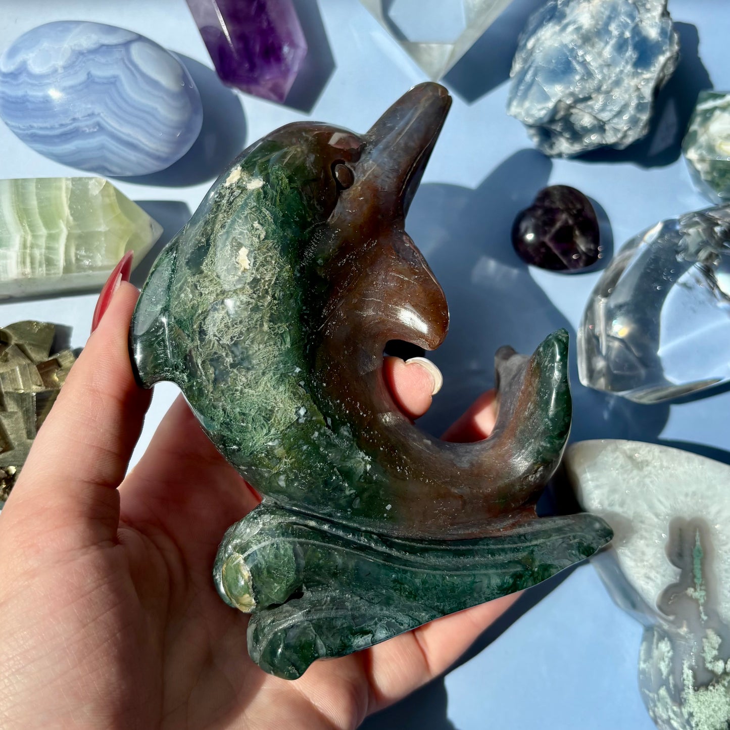 MOSS AGATE DOLPHINS
