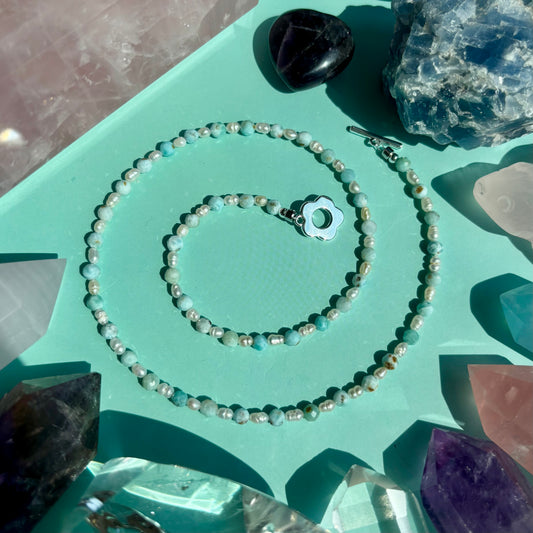LARIMAR + PEARL NECKLACE