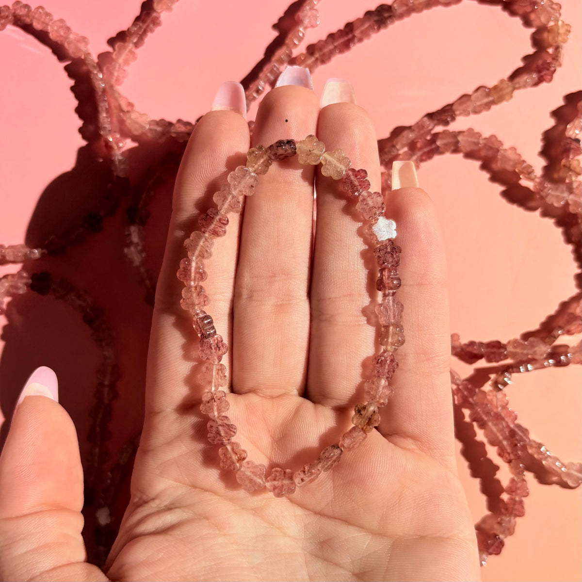 STRAWBERRY QUARTZ BRACELET - FLOWER