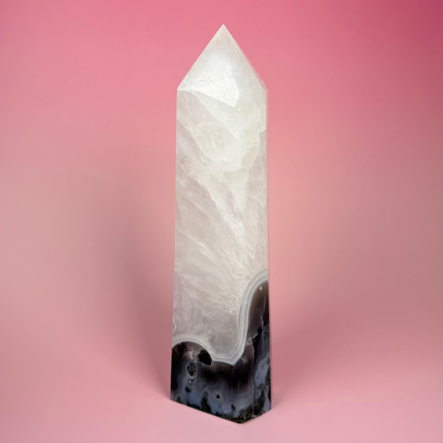 MOSS AGATE AND QUARTZ TOWER