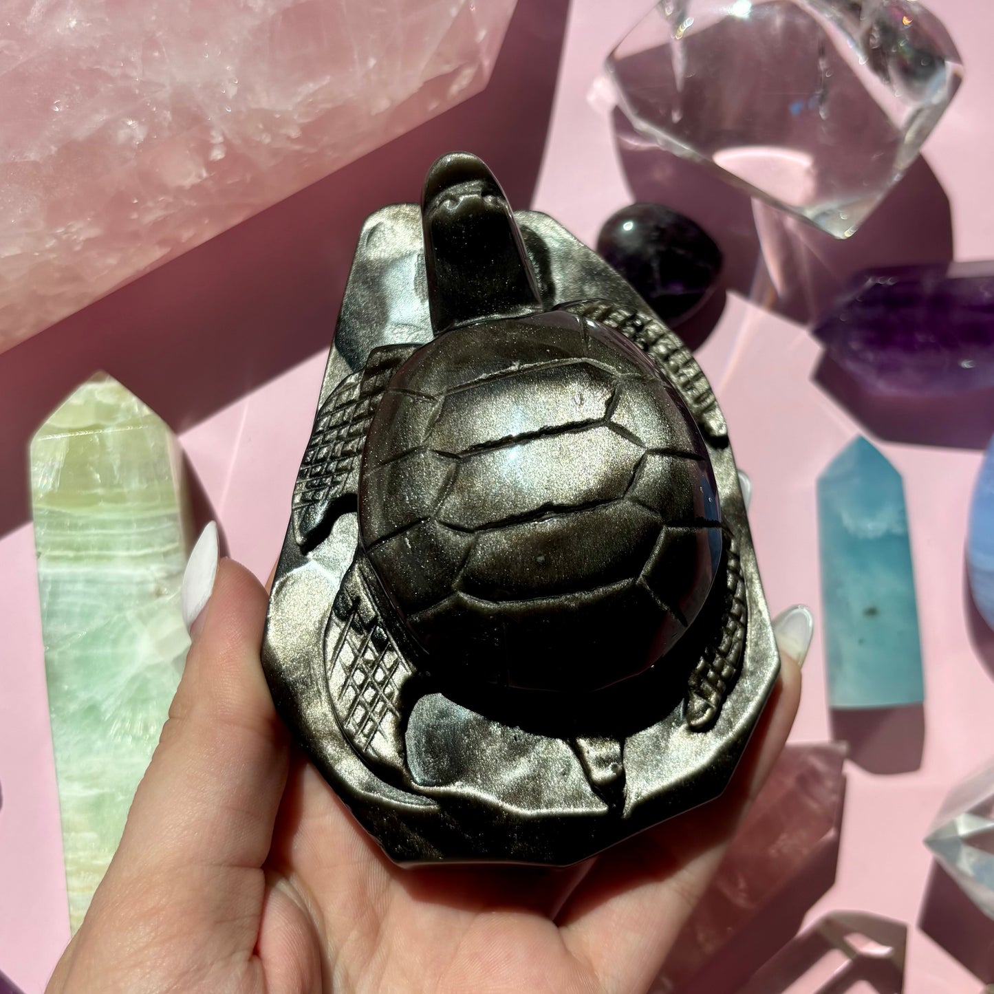 SILVER SHEEN OBSIDIAN TURTLE - 79