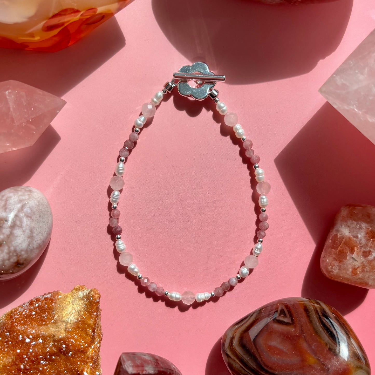 ROSE QUARTZ + PINK TOURMALINE BRACELET