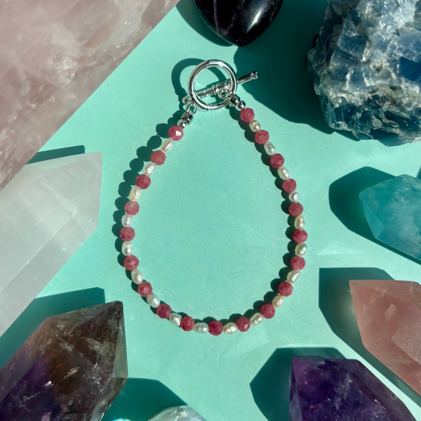 RHODONITE + PEARL BRACELET