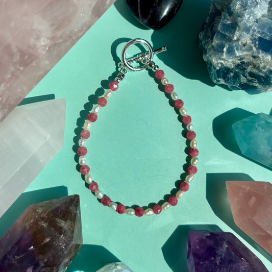 RHODONITE + PEARL BRACELET