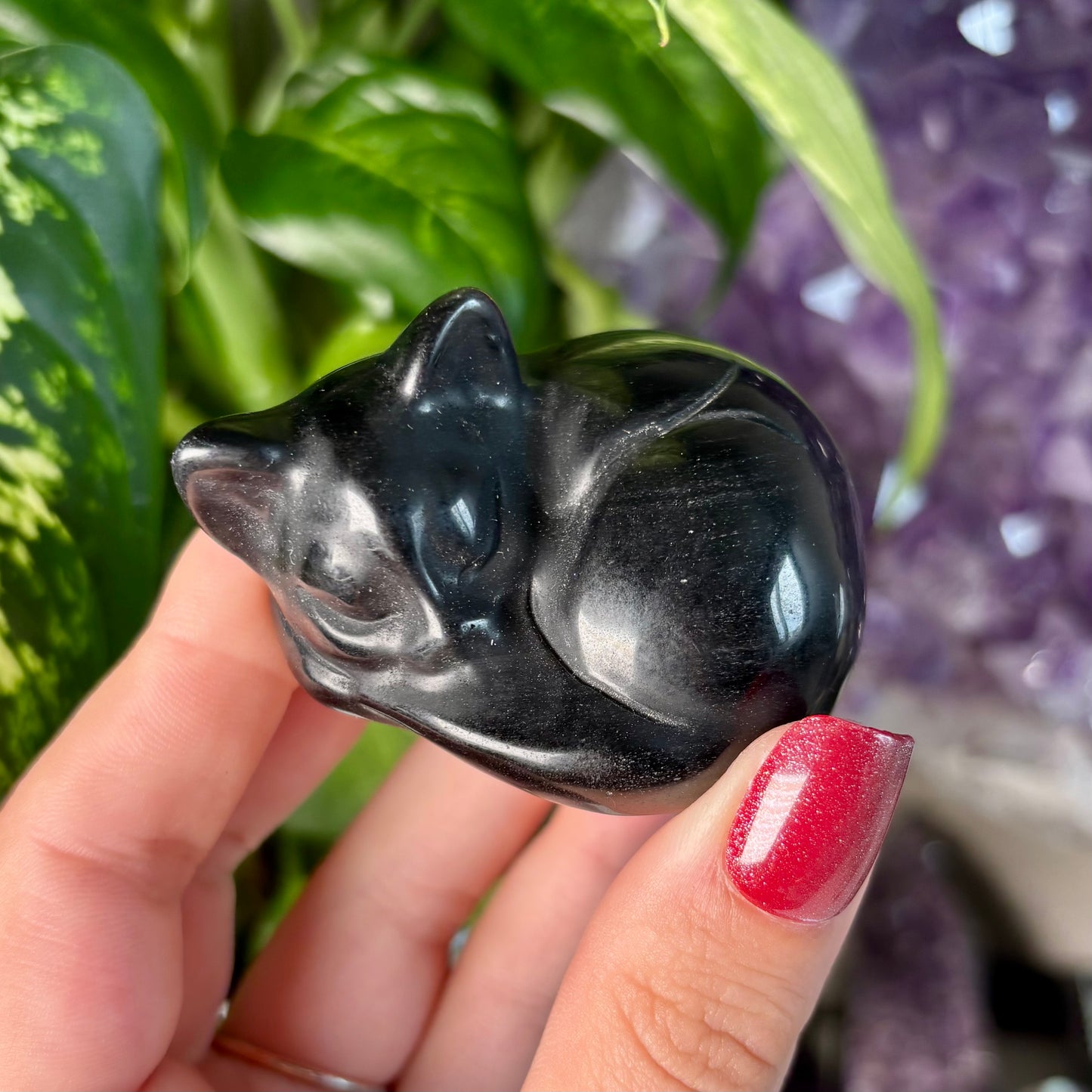 SILVER SHEEN OBSIDIAN SLEEPING CAT