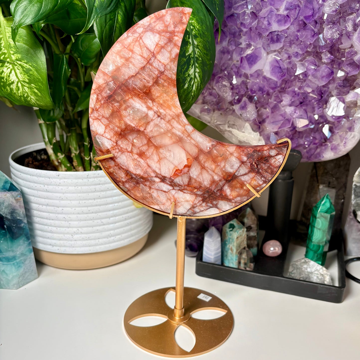 FIRE QUARTZ MOON W/ STAND - IMPERFECT