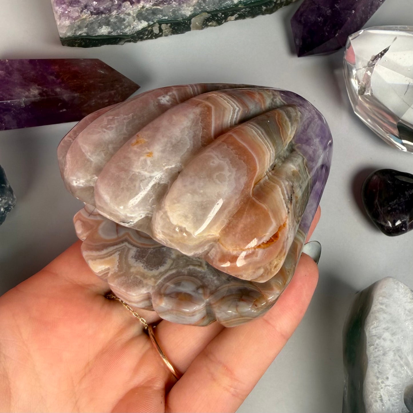 AMETHYST AND MEXICAN AGATE CLAMSHELL