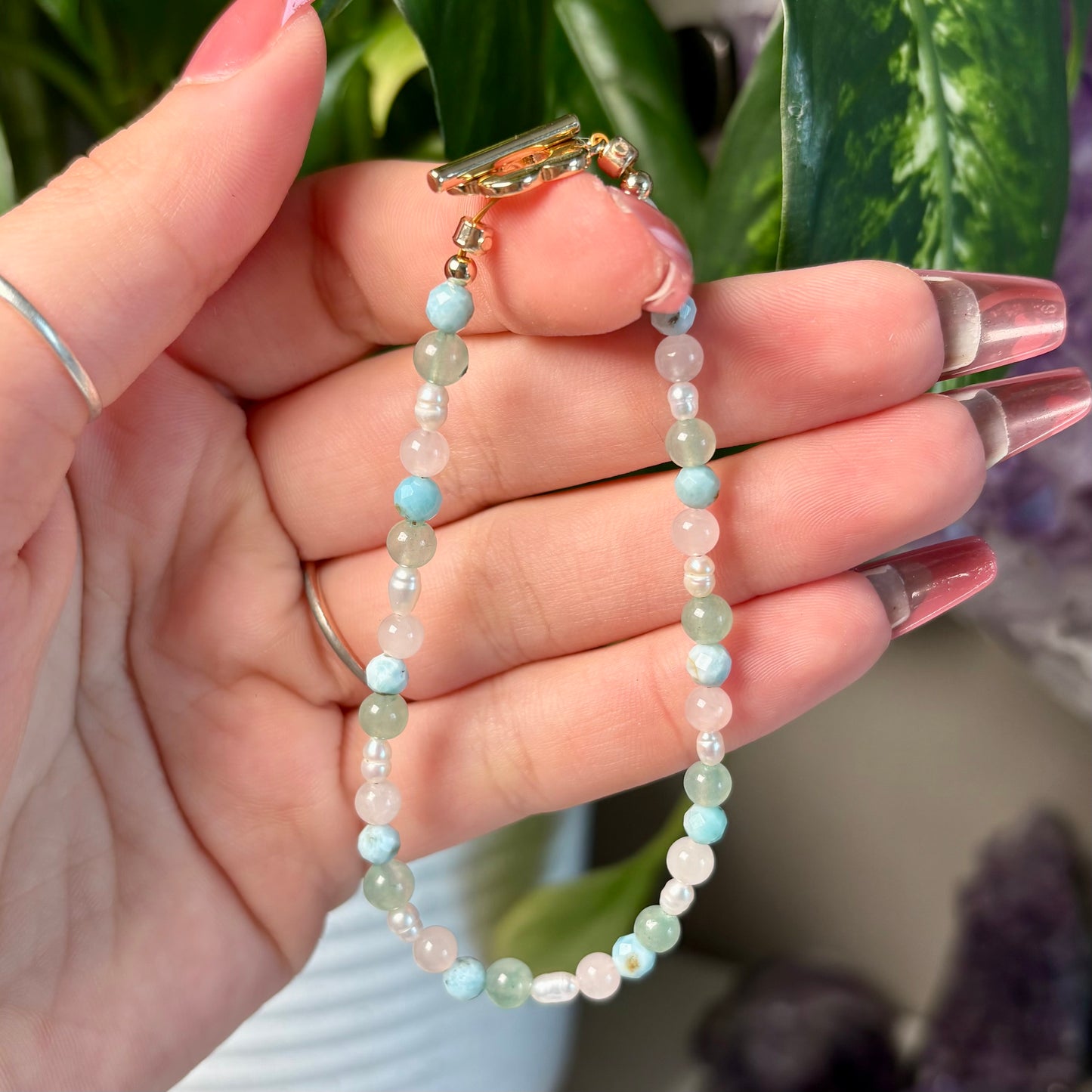 LARIMAR + ROSE QUARTZ + GREEN AVENTURINE BRACELET