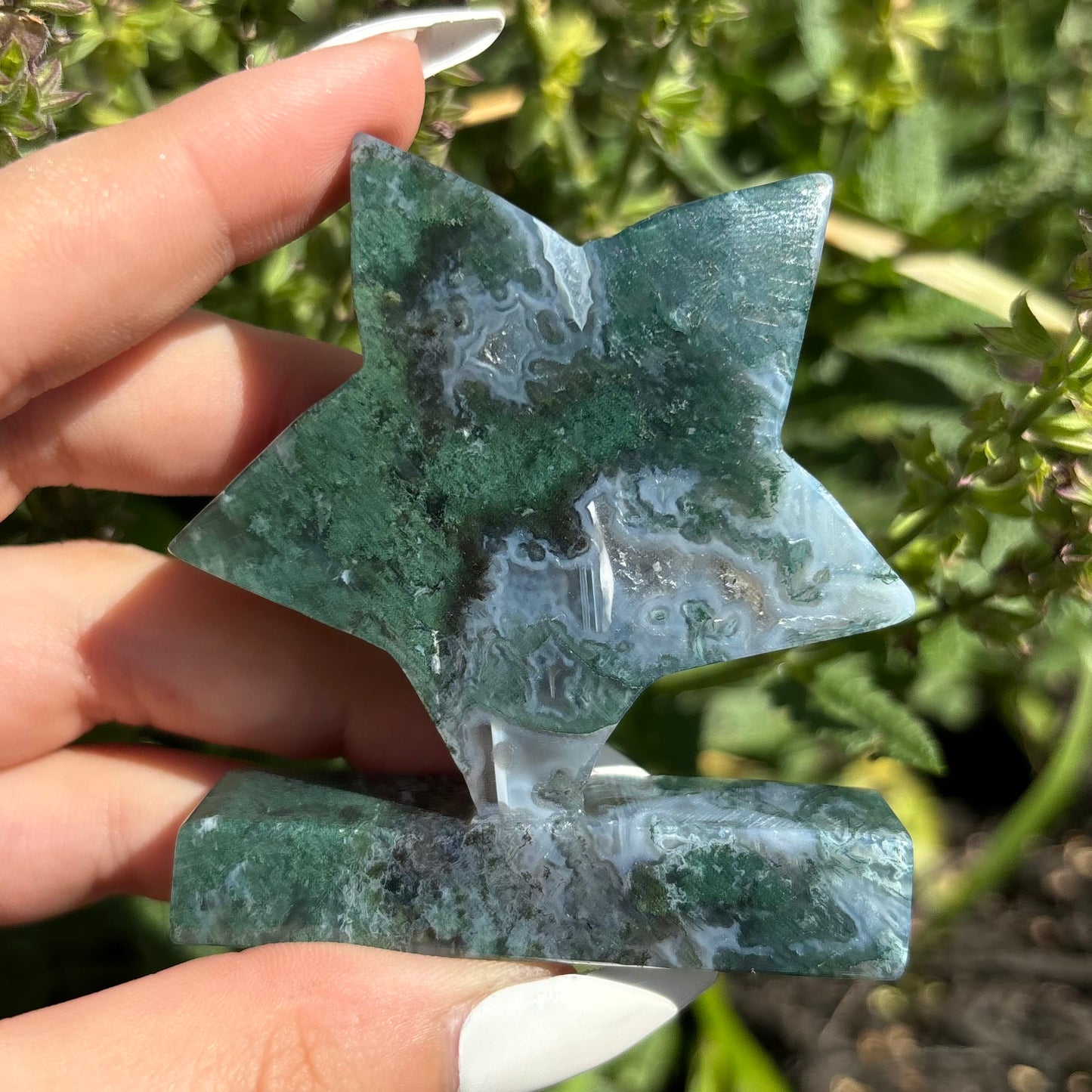 MOSS AGATE STAR ON STANDS