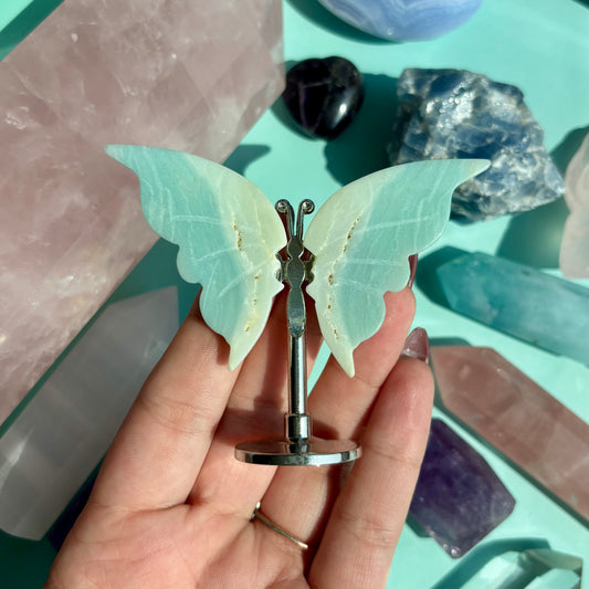 SKY BLUE QUARTZ BUTTERFLY W/ STAND