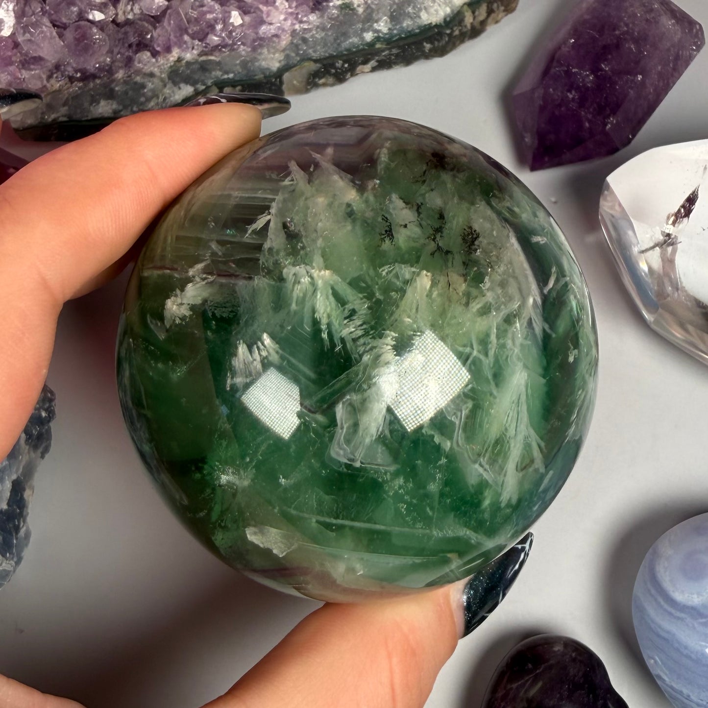 FEATHER FLUORITE SPHERES