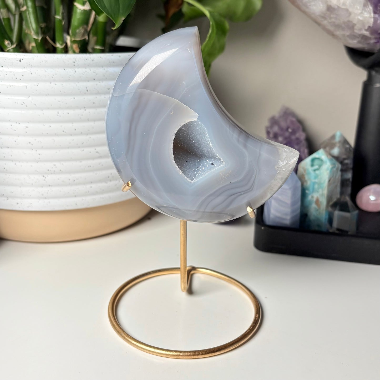 AGATE DRUZY MOON ON STAND