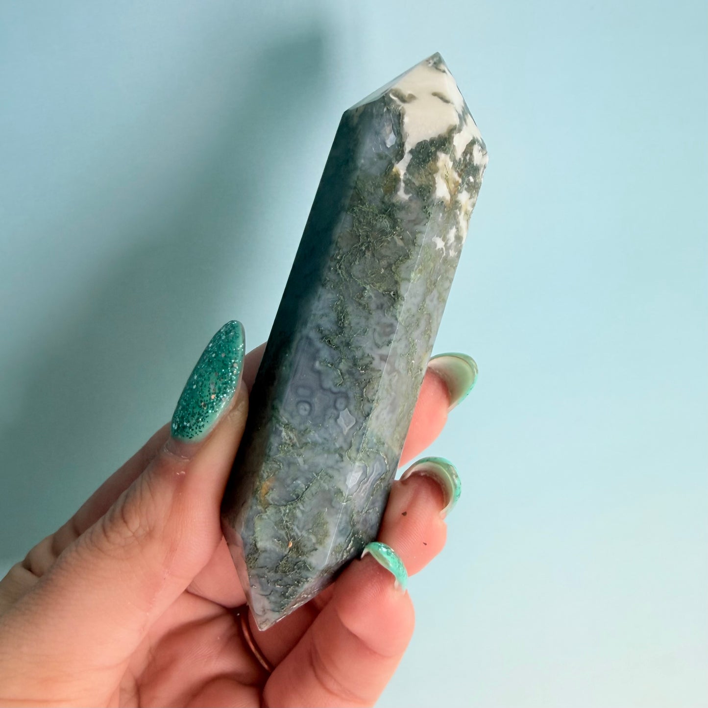 MOSS AGATE DOUBLE TERMINATED POINTS