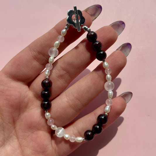 GARNET + ROSE QUARTZ + PEARL + SELENITE BRACELET