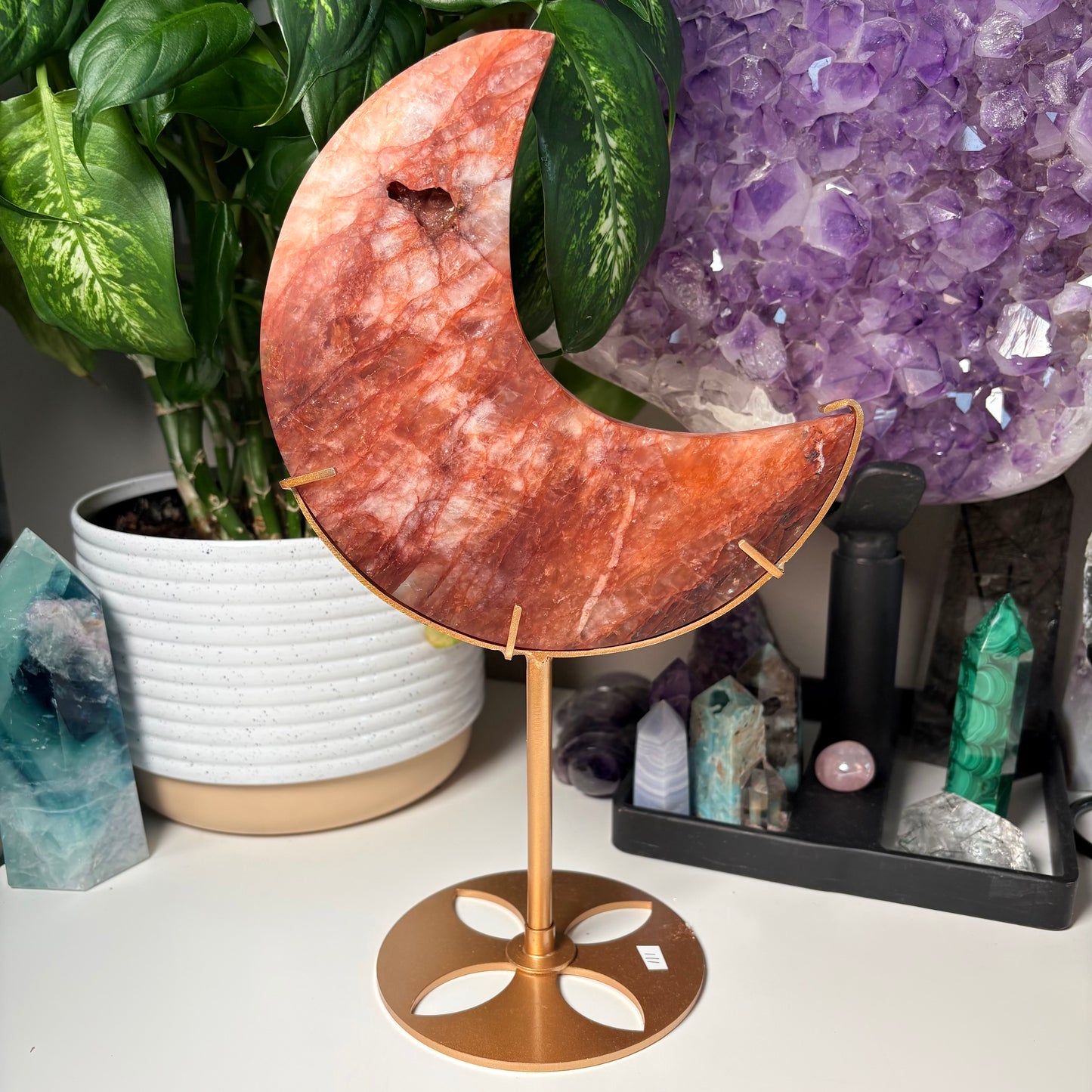FIRE QUARTZ MOON W/ STAND - IMPERFECT