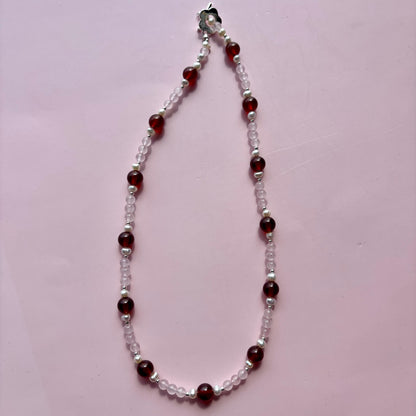 GARNET + ROSE QUARTZ + PEARL NECKLACE