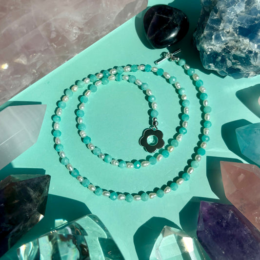 AMAZONITE + PEARL NECKLACE