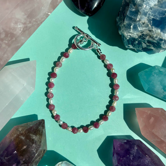 PINK TOURMALINE + PEARL BRACELET