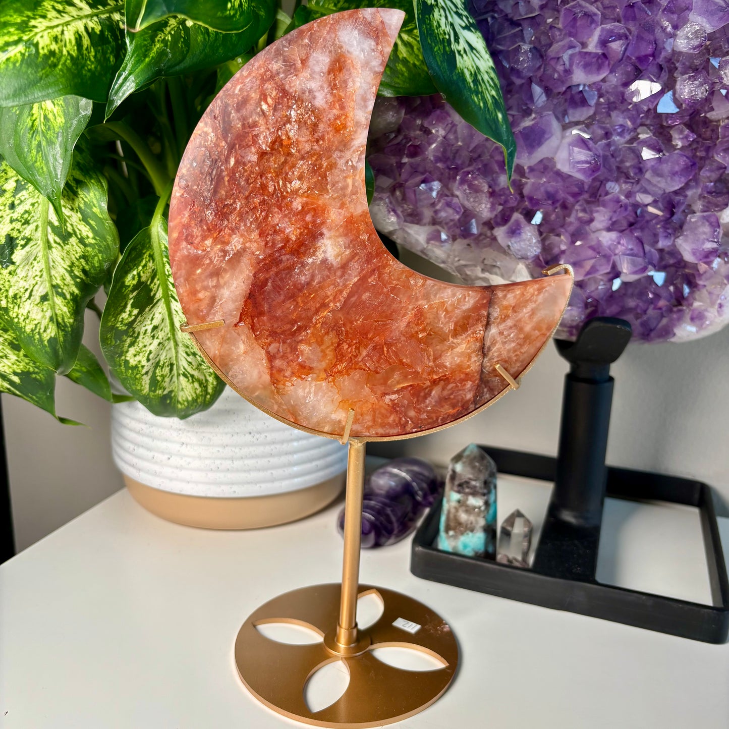 FIRE QUARTZ MOON ON STAND
