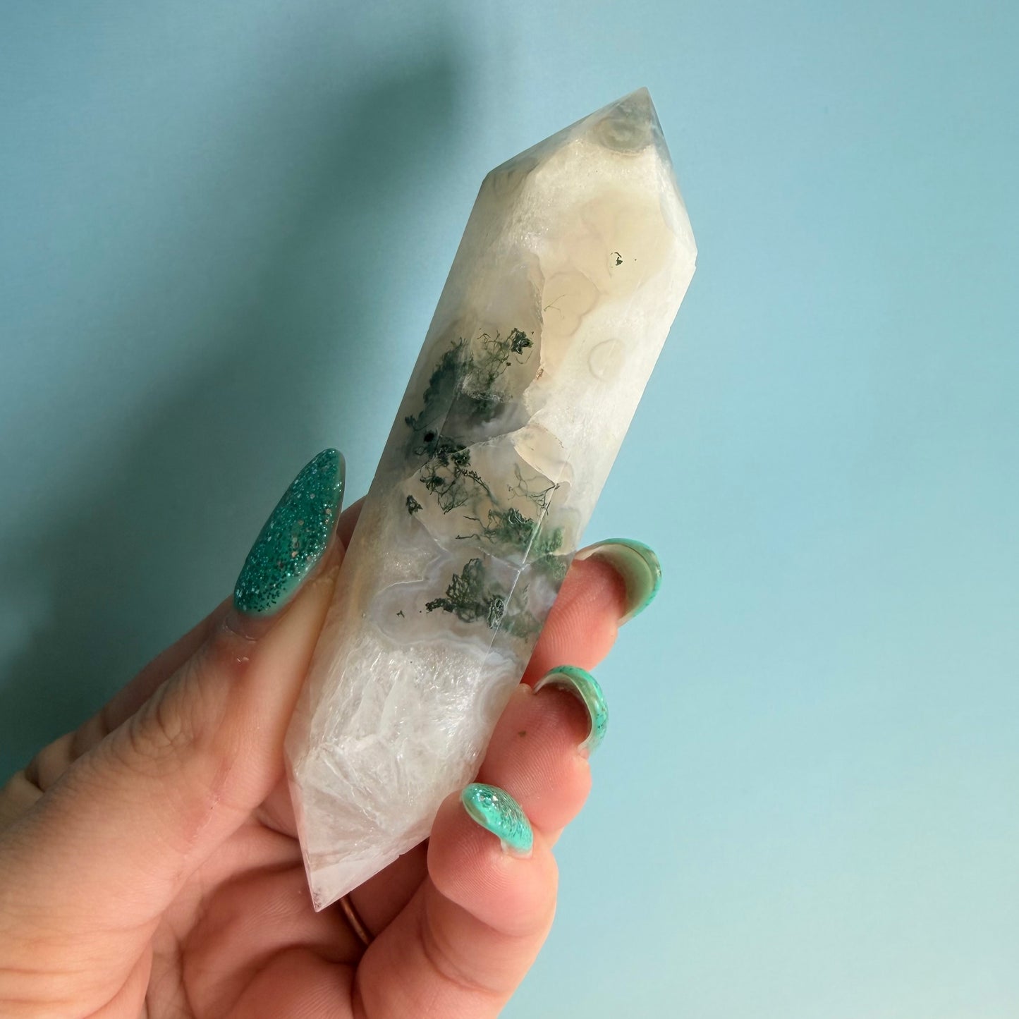 MOSS AGATE DOUBLE TERMINATED POINTS