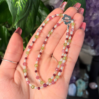 PERIDOT + GARNET + PINK TOURMALINE NECKLACE