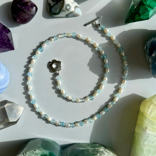 AQUAMARINE + PEARL NECKLACE