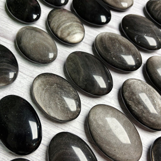 SILVER SHEEN OBSIDIAN PALMSTONE